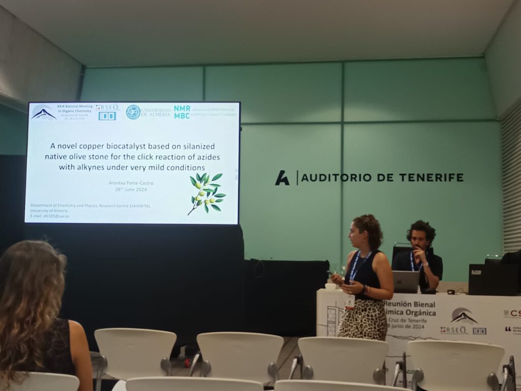 Arantxa gives an oral communication at the XXIX Reunión Bienal del Grupo Especializado de Química Orgánica. Discovering new biocatalysts ! Congratulations !